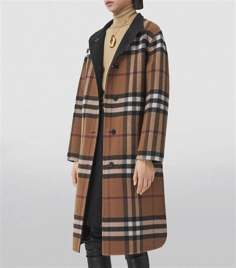 burberry reversible striped wool wrap|Reversible Check Wool Wrap Coat in Shrew .